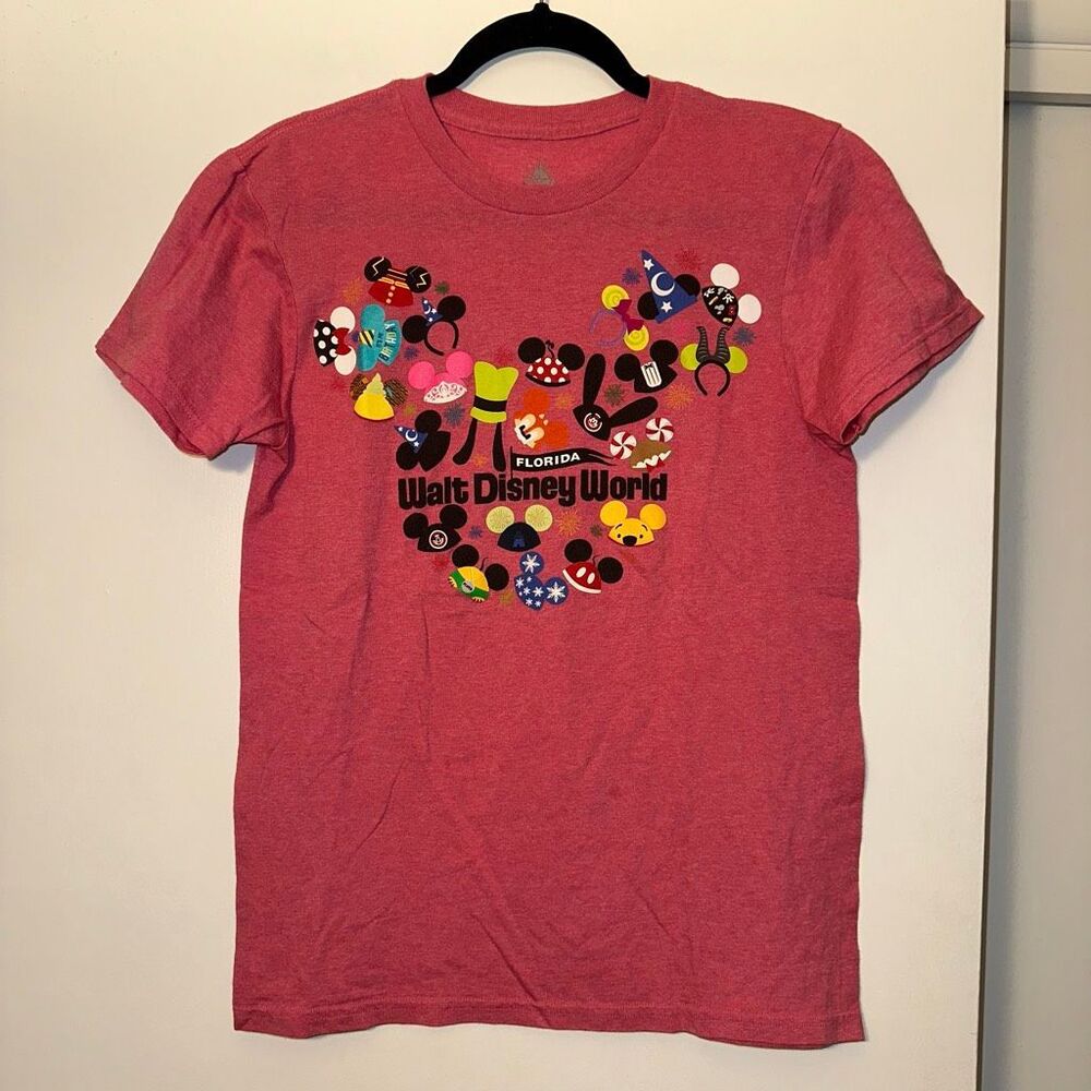 Disney Parks Unisex Short Sleeve Graphic Tee Pink with Mickey Head Ear Pattern